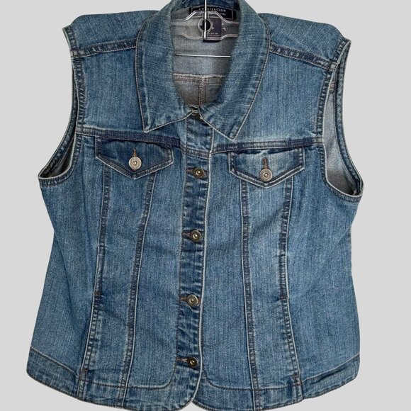 Charter Club  Size PP Vest Jacket Denim Sleeveless Button Front & Flap Pockets - Picture 3 of 9
